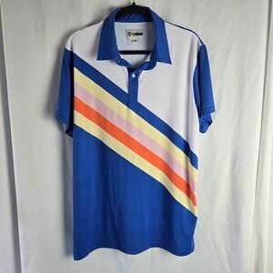 Tipsy Elves Retro Striped Jersey Polo Mens Large Blue 70s Golf Tennis Athleisure